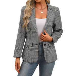 ELLEVEN Women's Lapel Collar Plaid 2 Button Boyfriend Blazer Suit Houndstooth Work Office Blazer Jacket (X-Large)