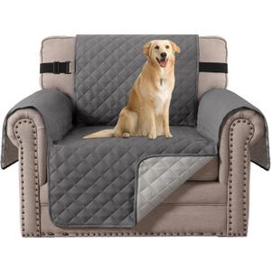 H.VERSAILTEX Chair Slipcover Reversible Chair Cover Water Resistant Washable Chair Cover Non-Slip Fabric Furniture Protector with Elastic Strap for Pets(Armchair, Charcoal Grey)