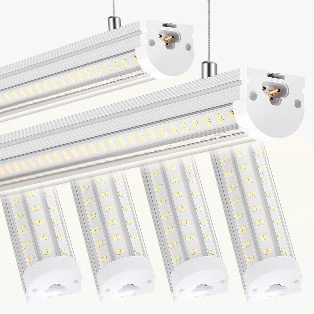 T12 4FT LED Shop Light Garage Lights,65W 5000K 10400LM Daylight Color,Hanging/Surface Mount,Super Bright,Plug and Play,Linkable Commercial Bay Lighting for Warehouse Workshop Basement,6Pack