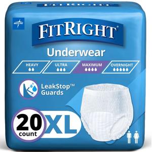 FitRight Super Adult Incontinence Underwear, Maximum Absorbency, X-Large,  20 Count (XL)