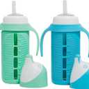 Tabor Place Set of 2 - Glass Sippy Cup for Toddlers - The Luca | Spill-Proof | Silicone Straw | Mint Green & Indigo Purple | 8 oz | Liquids Never Touch Plastic | Removable Handles (blue/green)