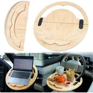 Outus 2 in 1 Car Steering Wheel Tray Steering Wheel Desk for Laptop Wooden Car Table Foldable for Eating Food Writing Work Multipurpose Travel Cars Accessories