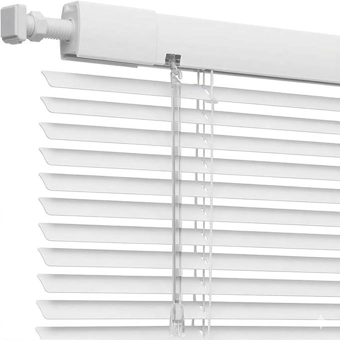 No-Drill Mini Blinds Aluminum Venetian Blinds for Indoor Windows, Room Darkening Waterproof Blind Shade, Cordless Horizontal Window Blinds Shades for Home Office Bedroom(White)