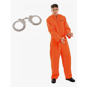 fun shack Men's Prisoner Costume, Orange Jail Inmate Jumpsuit, Adult Prison Outfit for Halloween or Costume Parties XL