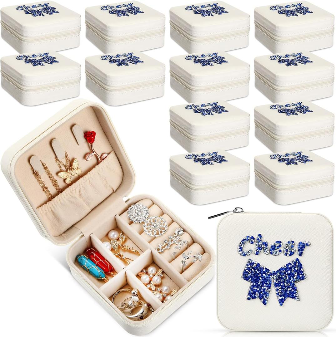Tondiamo 12 Pcs Cheer Gifts Bulk Jewelry Boxes for Team Cheer Bow Travel Storage Organizers with Lid Inspirational Appreciation Gifts for Team Women Employee Teammates Birthday Party Favors