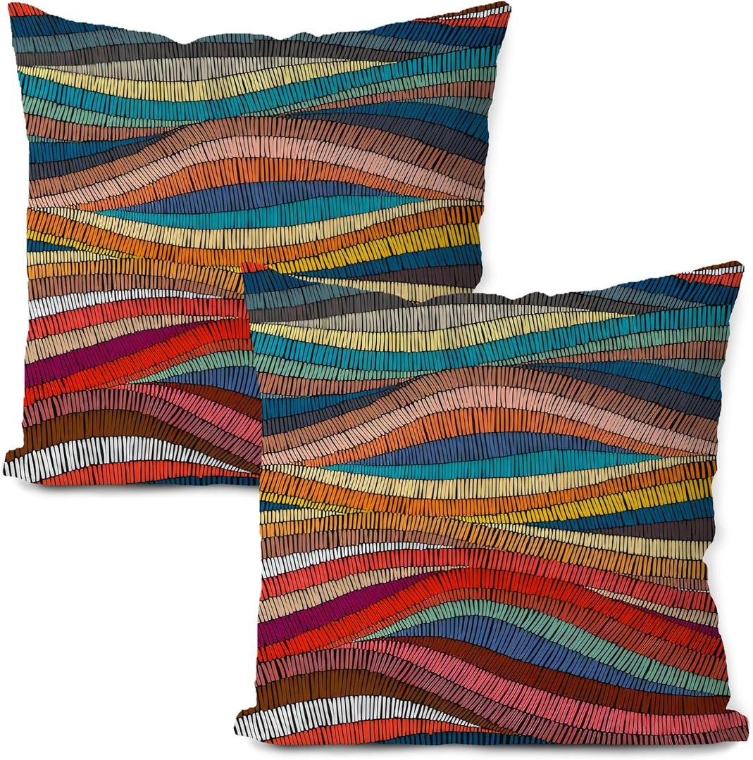 Colorful Pillow Covers Set of 2, Mid Century Modern Decor Throw Pillows 20x20, Boho Pillowcases for Living Room & Bedroom