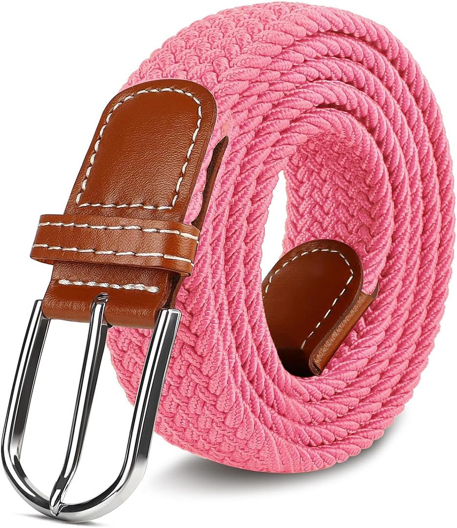 Multicolored Woven Stretch Belt for Men and Women, Braided Elastic Golf Belts Jeans Casual Pants Sport Belt (Pink)