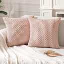 ANRODUO Pack of 1 Pink Pillow Covers Decorative Throw Pillow Covers 18x18 Inch for Couch Bed Living Room Soft Corduroy Striped Square Cushion Covers Throw Pillows Rustic Farmhouse Spring Home Decor