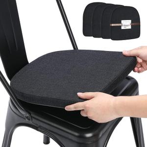 BUYUE Friendly Woven Fabric 14x14 Magnetic Cushions for Metal Chair Set of 4, Enhanced Anti-Slip Seat Pads for Dining Kitchen Caf Stackable Chairs (U-Shape, Black, 4 Counts)