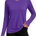 MAGCOMSEN Women's Long Sleeve Rash Guard Tshirts UPF 80+ Quick Dry Sun Shirts Swim Running Workout Tops with Thumb Holes, medium