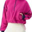 QINSEN Women's Half Zip Fleece Short Pullover Sweatshirt Winter Long Sleeve Cozy Sherpa Sweater Top (Pink, L)