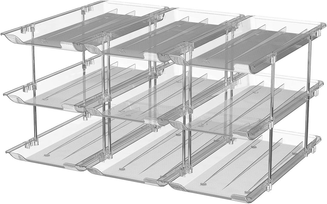 Stackable Soda Can Organizer for Refrigerator, Soda Can Dispenser Water Bottle Organizer, Fridge Organizer & Stackable Drink Organizer for Fridge(3 Tier - Hold 9)