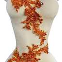 Handmade Rhinestones Bodice lace Applique handsewing Beads Sequins Trim Patches for Dress Clothes Accessories one Set/Bag 5.5X14inches (Orange)