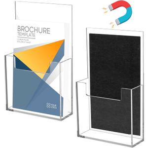 2 Pack Magnetic Brochure Holder Acrylic Brochure Hanging Pamphlet Display Holder 4 x 6 Inch Flyer Holder for Flyer Magazine File Display Book