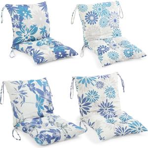 Barydat 4 Pcs Outdoor Patio Chair Cushions with Back, 21.7 x 43.3 Inch Decorative Dining Back Cushions with Tie Buffalo Plaid Indoor Outdoor for Patio Furniture (Vivid Color,Blooming Flowers) (Blue)