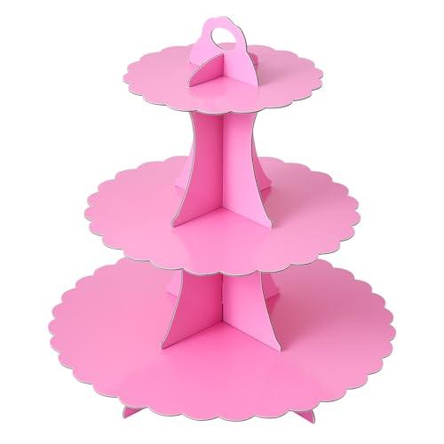 Soleebee 3-Tier Cupcake Stand, Cardboard Cupcake Tower, Dessert Cup Cake Stand Tower for Birthday Wedding Party Decoration, Cupcake Tier Stand 1 Set (Hot Pink)