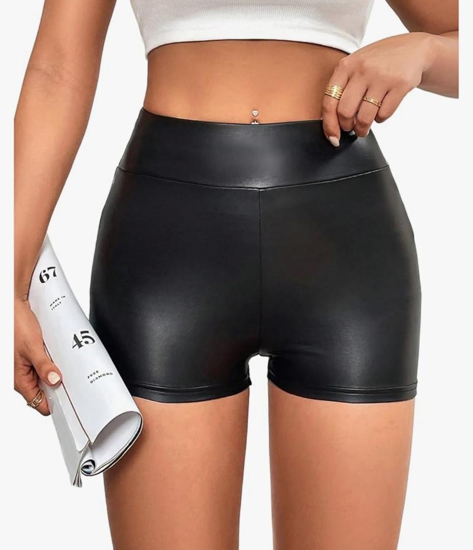 Milumia Women's Y2k Faux PU Leather Mini Shorts Legging High Waisted Skinny Party Club Hot Pants M