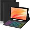 Tablet Case with Keyboard for Amazon Kindle Fire HD 10&10 Plus 11/13th Gen 10.1 inch,7 Color Rainbow Backlit Detachable Keyboard Magnetic Cover with Pen Slot HD 10 2021&2023 Black+Black