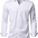 Mens Wrinkle-Free Dress Shirts Long Sleeve Stretch Flex Button Down Shirt | Regular Fit, Back Darts, Crisp Collar, Adjustable Cuffs, Easy Care, Business Casual, Button Up, Professional, Wedding, Prom (White, XXL)