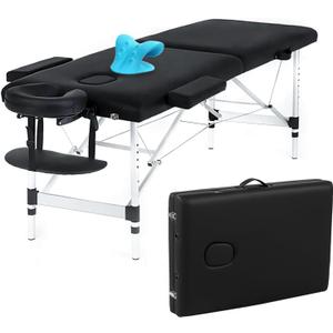 Portable Massage Table, 84 Inch Massage Bed with Neck Stretcher Adjustable Lash Bed Tattoo Table for Eyelash Extensions Beauty Spa Tattoo (Aluminum, Black)