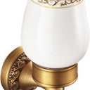 Wall Mounted Bathroom Tooth Brushed Cup Holder, Antique Brass Pattern Carving,Brushed Bronze