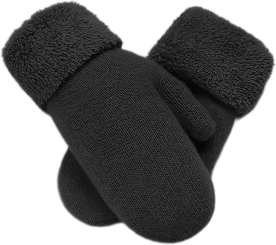 INOGIH Winter Warm Mittens Cold Weather Gloves for Women - Soft lining Thick Crochet Cable Knit Gloves (One Size, Black)