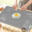 Silicone Baking Mat 24" x 16" Extra Thick Non-stick Pastry Mat with Measurements and Edge Heightening, Food Grade Silicone for Countertop Dough Rolling Making Bread, Cookies, Pizza, Fondant, Pasta (Dark Gray)