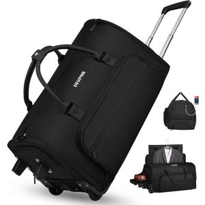 DEVPNR Rolling Garment Bags for Travel, 59L Rolling Duffle Bag with Wheels and Shoe Compartment for Men and Women, 3 in 1 Carry on Convertible Travel Garment Bag with Wheels, Black