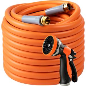Garden Hose 50 ft x 5/8 with 10 Functions Leak-Proof Garden Hose Nozzle, Water Hose Heavy Duty, 3/4" Solid Brass Fittings, Flexible Lightweight Kink-less Hose for Watering, Washing, 600 Burst PSI