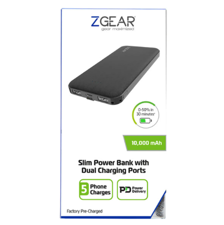 Zgear Slim Power Bank 10,000 mAh with DUAL Charging Ports
