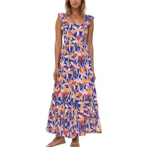 2025 Women's Summer Boho Floral Maxi Dress with Pockets - A-Line Smocked Tiered Ruffle Sleeveless Beach Sun Dress (XL)