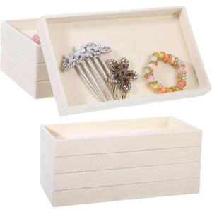 Dimeho 8 PCS Velvet Jewelry Organizer Trays Stackable Jewerlry Tray Jewelries Storage Display Plate Beige Blank Display Flat Tray for Earring Ring Beads Bracelet Necklace 8.3 x 4.7 x 1 Inches