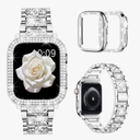 Mosonio Compatible with Apple Watch Band 38mm 40mm 41mm 42mm 44mm 45mm 46mm 49mm with 2 Pack Case Women, Jewelry Replacement Metal Bands Strap with Bling PC Protective Case for iWatch Ultra SE Series 10/9/8/7/6/5/4/3/2/1