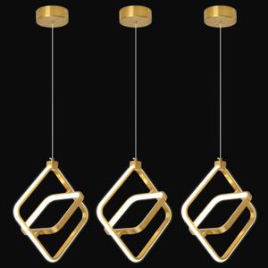 Modern LED Chandelier Gold Rectangular Pendant Light Fixtures 4000K 20W Dimmable Height Adjustable Pendant Lighting for Dining Room Kitchen Island Bedroom Living Room Foyer3-Pack