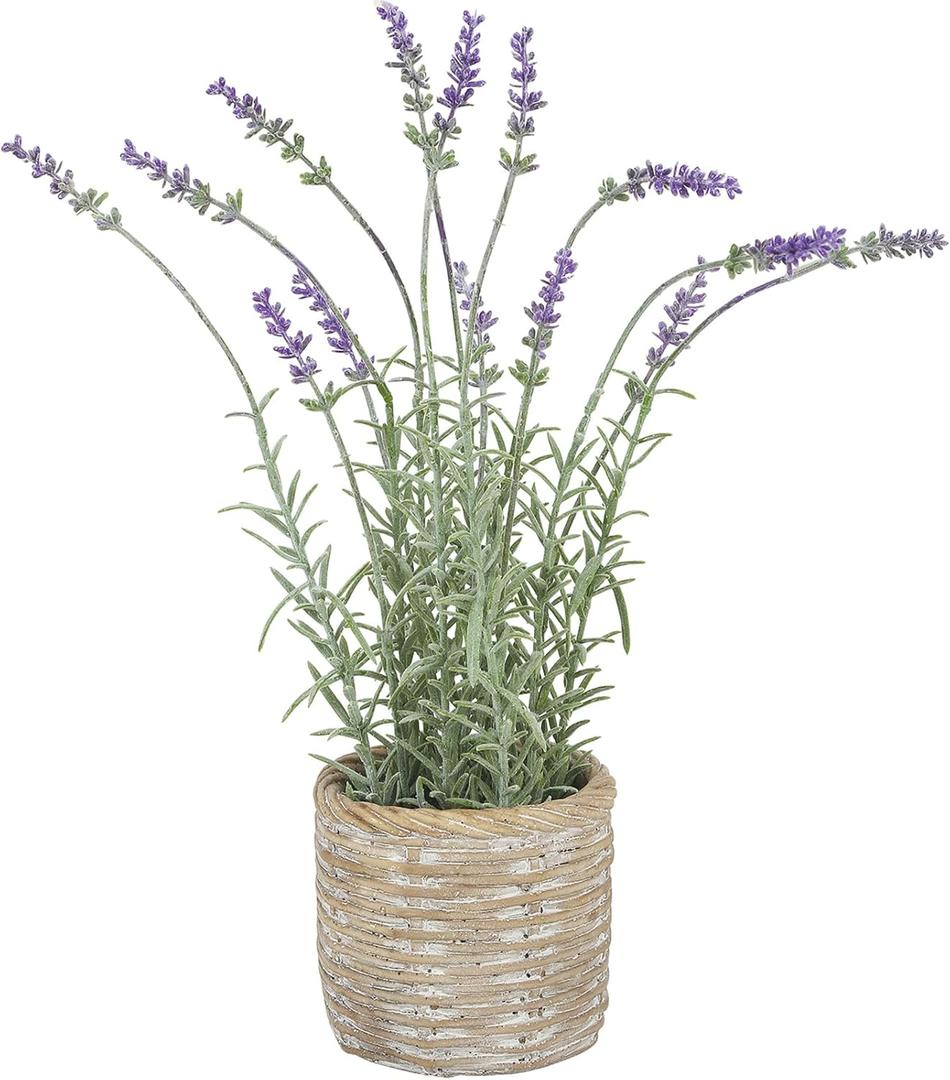 Lavender Small Fake Plant Lavender Artificial Flowers in Pots Decorative Plant for Bathroom Kitchen Bedroom Farmhouse Shelves Desk Office Decor (Purple - 14.2")