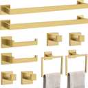 10-Piece Bathroom Hardware Accessories Set-Brushed Gold Towel Bar, Holder & Racks-SUS304 Stainless Steel-Wall Mounted,23.6-Inch