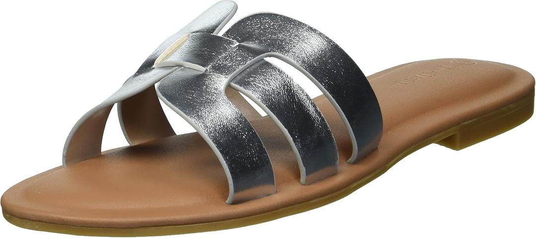 The Drop Women's Monika Flat H-Band Slide Sandal, Silver, Size: 8 The Drop Women's Monika Flat H-Band Slide Sandal, Silver, Size: 8