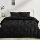 Amazon Basics 3-Piece All-Season Soft Down-Alternative Comforter Bedding Set, Pinch Pleat Design with Piped Edges, Full/Queen, Black