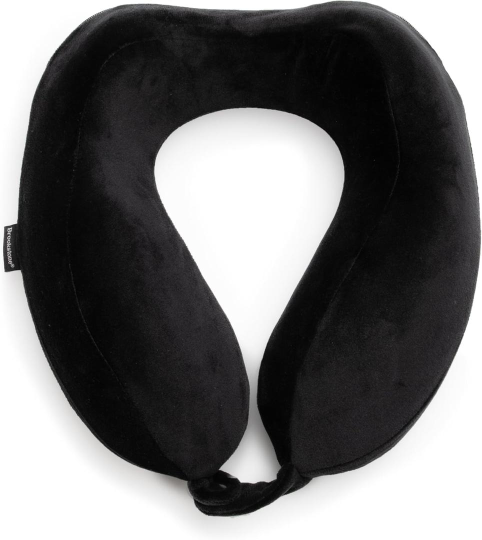 Brookstone Neck Travel Pillow - Lightweight Contoured Memory Foam Neck Pillow for Airplane Travel, Sleeping, and Car Rides, Size One Size, Black