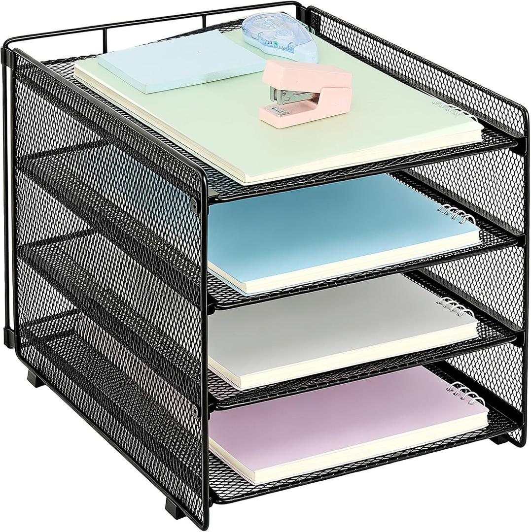 OPNICE 4-Tier Paper Organizer Letter Tray, Desk Organizers and Accessories, Office Desk Accessories, Desktop File Organizer for Office, Home or School, Black