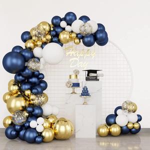 174Pcs Navy Blue Balloons Garland Arch Kit, Metallic Gold Latex White Confetti Foil Balloons for Birthday, Graduation, Baby Shower, Wedding, Anniversary Decoration