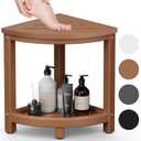 Shower Stool for Inside Shower, Corner Shower Bench Seat, HDPE Waterproof Shower Stool for Shaving Legs with Baffle Storage Shelf, Shower Seat/Foot Rest for Bathroom, Indoor/Outdoor Use, Teak