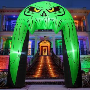 COMIN 10 FT Halloween Inflatables Archway Outdoor Decorations Blow Up Yard Monster Mouth Archway with Built-in LEDs for Indoor Party Garden Lawn Decor