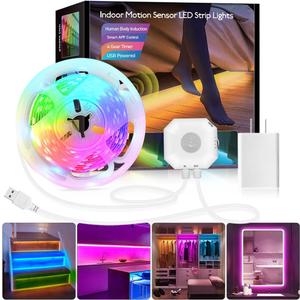 Daymeet Motion Sensor Under Bed Lights, 9.8ft RGB Motion Activated LED Strip Lights with Automatic Shut Off Timer App Control Cabinet Night Light Closet Lights for Hallway, Kitchen,Bedroom,Stair (Multicolor)
