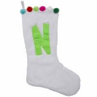 Holiday Home White Plush and Pom Poms Stocking, N