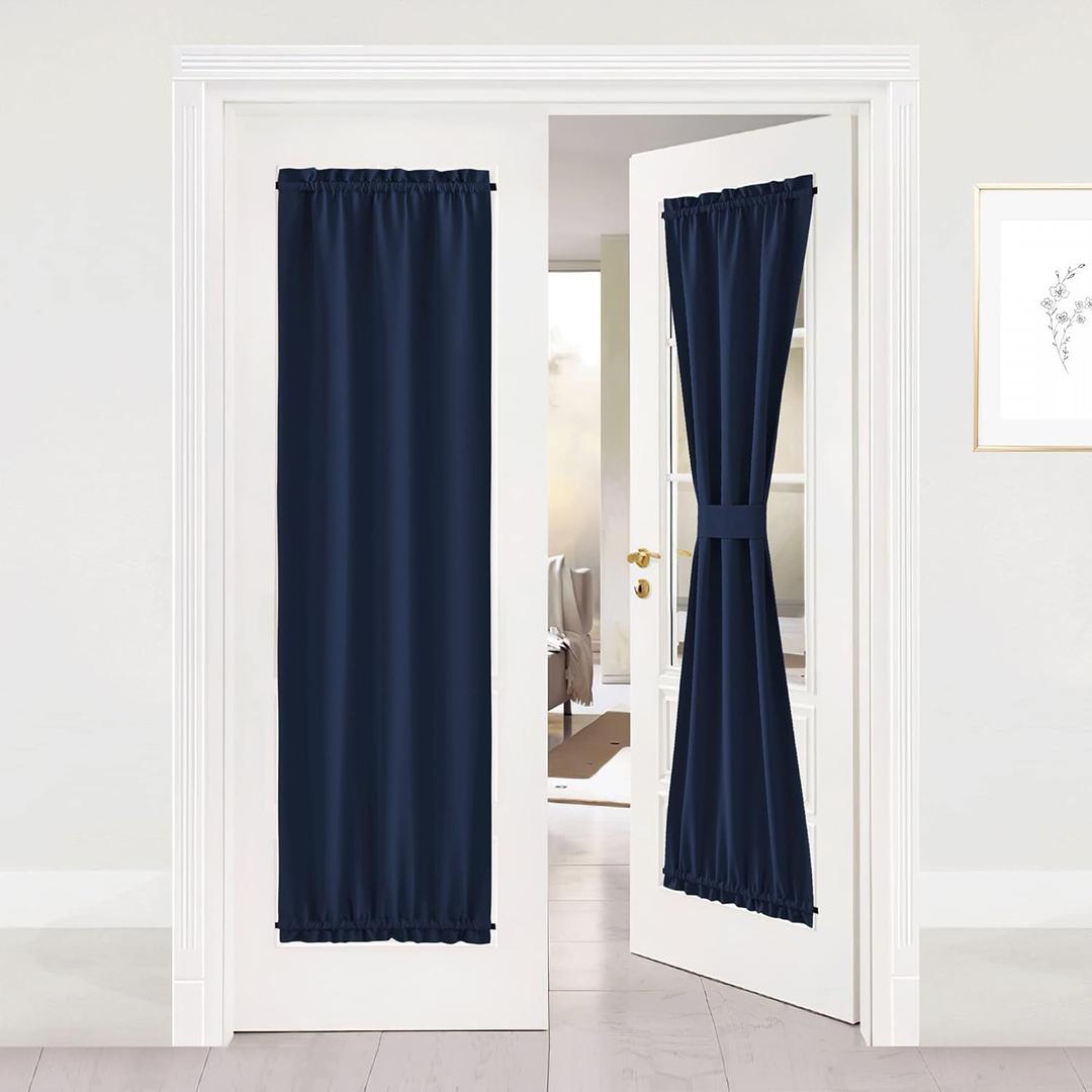 NICETOWN Blackout French Door Curtain - Thermal Insulated Side Door Window Curtain Panel Drape for Front Entry Way/Kitchen/Dining Room/Bathroom, Navy, 1 Panel, 25W by 72L inches