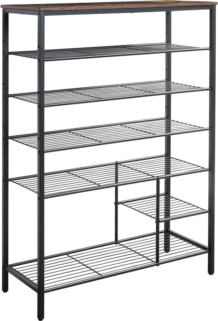 6 Tier Shoe Rack Organizer, Metal Mesh Shoe Storage Shelf, Storage Boots. for Entryway, Closet,Hallway, Bedroom,Cloakroom,Garage, Industrial,Rustic Brown