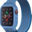 Nylon Sport Band with Case Compatible with Apple Watch Band 46mm 45mm 44mm 42mm, Protective Silicone Bumper Case with Sport Strap for Series 10/ 9/ 8/ 7/ 6/ 5/ 4/ SE2/ SE for Small Wrists Women Men, Capeblue