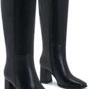 Knee-High Boots for Women - Wide Calf Boots with Zipper, Square Toe Tall Leather Boots, Chunky Heel Fashion Long Boots, 9W