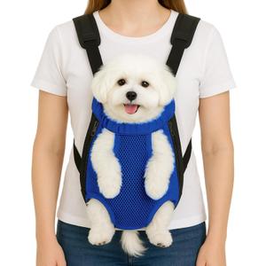Dog Backpack Carrier, Adjustable Pet Front Carriers, Legs Out Carrying Sling Travel Bag for Small Medium Dogs 4-7 Lbs, Soft Wearable Puppy Chest Carry Backpacks for Walking/Hiking/Camping/Traveling (Blue)
